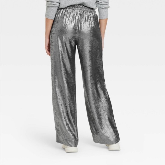 Silver High-Rise Metallic Wide Leg Pants NWT - Picture 5 of 5